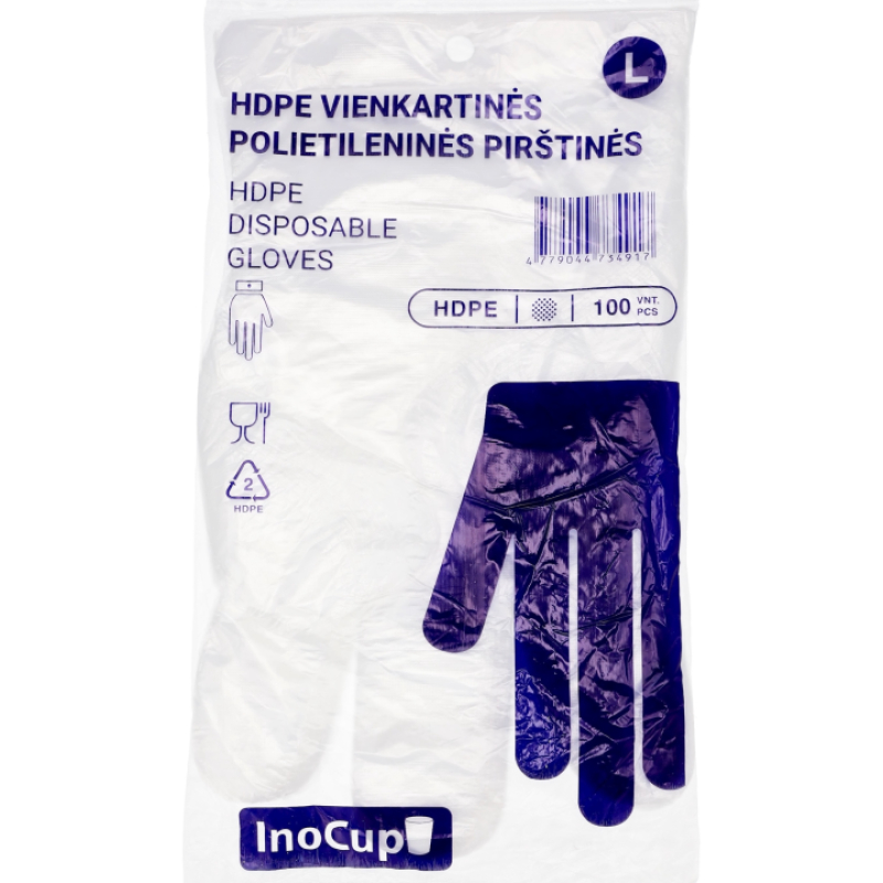 Vienkartinės HDPE pirštinės, L dydžio, 100 vnt/pak