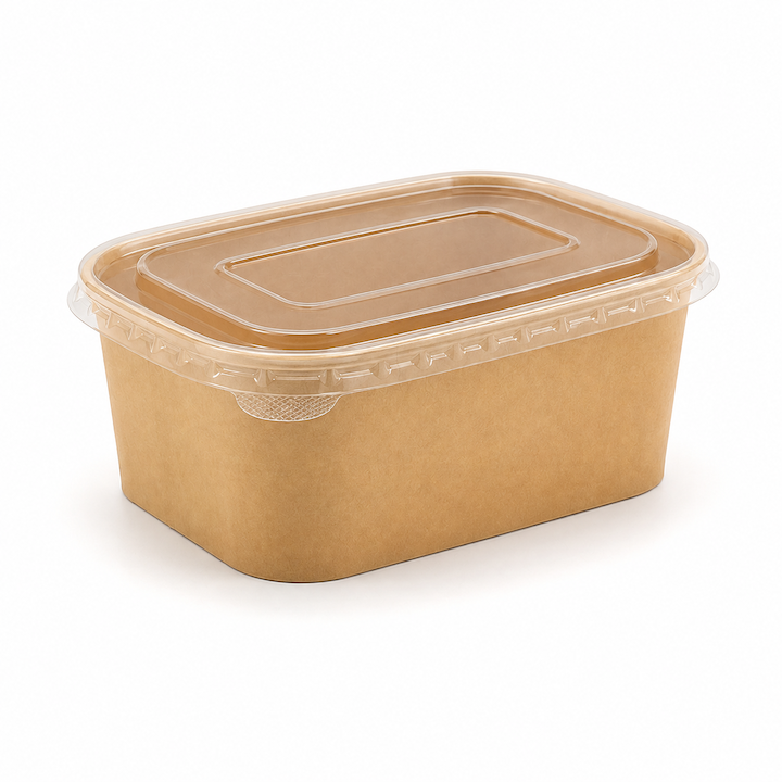 Popierinis stačiakampis dubenėlis, kraft, 1000ml, 300 vnt/dėž