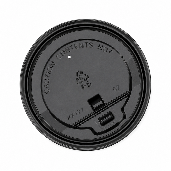 Dangtelis su užraktu, juodas, PS, 12-16oz, 1000 vnt/dėž