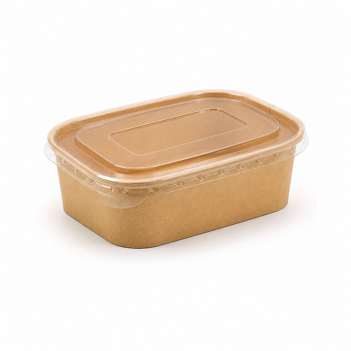 Popierinis stačiakampis dubenėlis, kraft, 750ml, 300 vnt/dėž