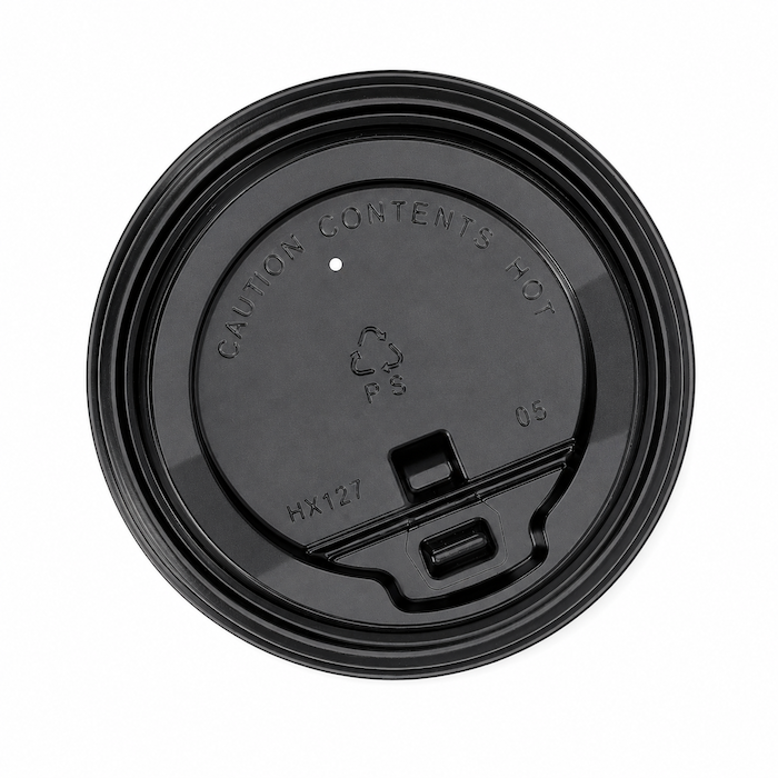 Dangtelis su užraktu, juodas, PS, 8oz, 1000 vnt/dėž