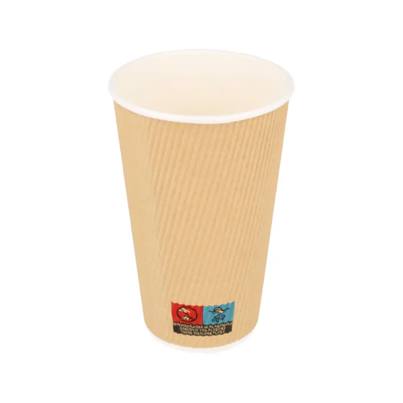 Dvisienis popierinis gofruotas puodelis, kraft, 16oz | 470ml, 500 vnt/dėž