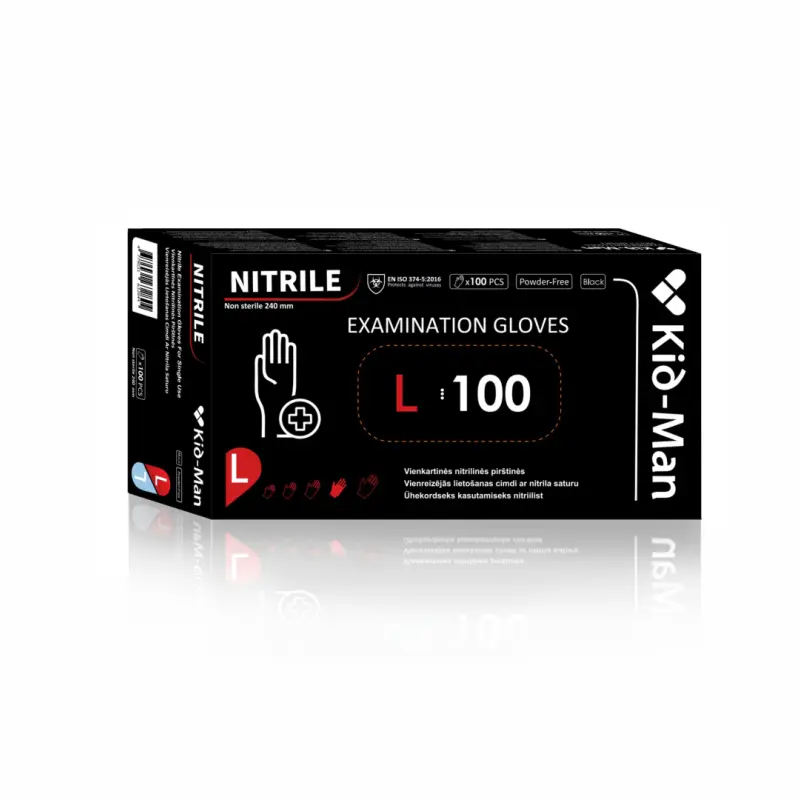 Vienkartinės nitrilinės pirštinės L, juodos, 100vnt/pak