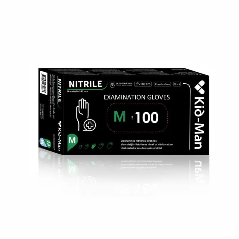 Vienkartinės nitrilinės pirštinės M, juodos, 100vnt/pak