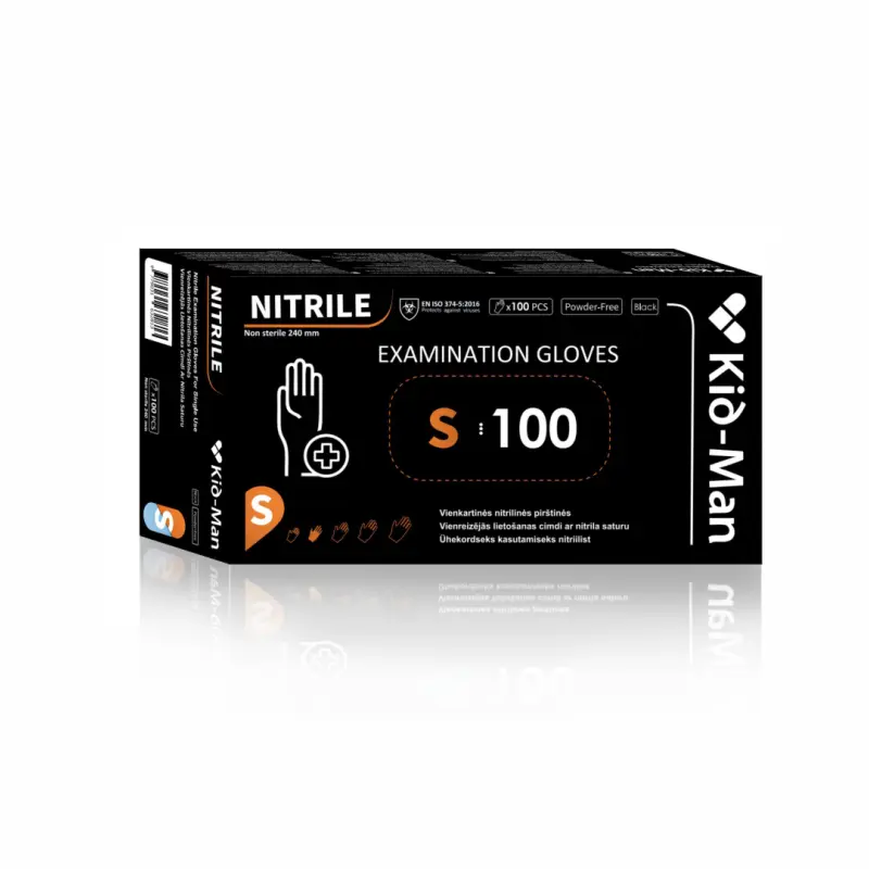 Vienkartinės nitrilinės pirštinės S, juodos, 100vnt/pak